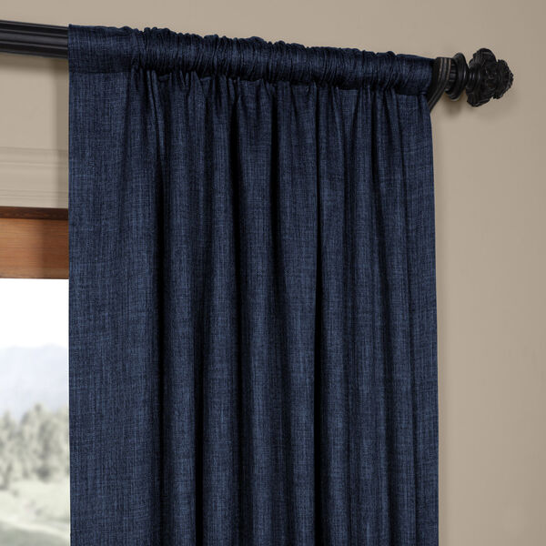 Blue Indigo 84 x 50 In.Faux Linen Blackout Curtain Single Panel, image 3