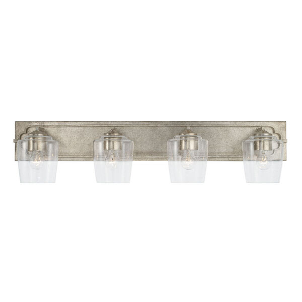 Merrick Antique Silver Four-Light Bath Vanity with Clear Seeded Glass Shades, image 2