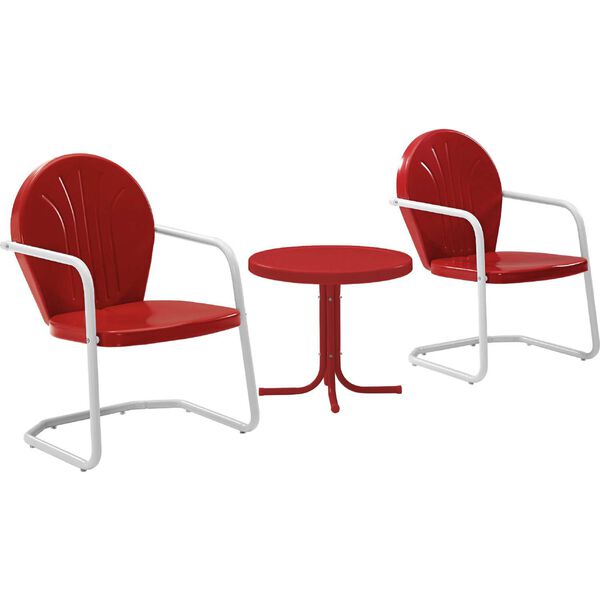 Griffith Bright Red Gloss Three-Piece Outdoor Metal Armchair Set, image 1