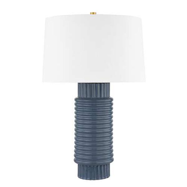 Broderick Aged Brass Grey Blue Reactive Ceramic One-Light Table Lamp, image 1