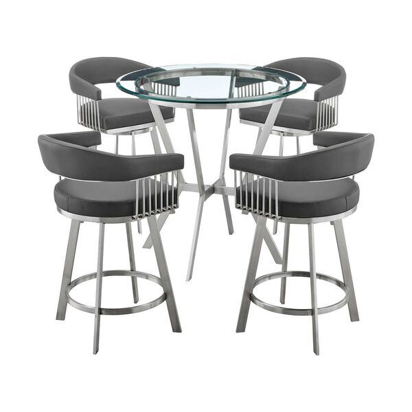 Naomi Chelsea Brushed Stainless Steel Gray Five-Piece Dining Set, image 1