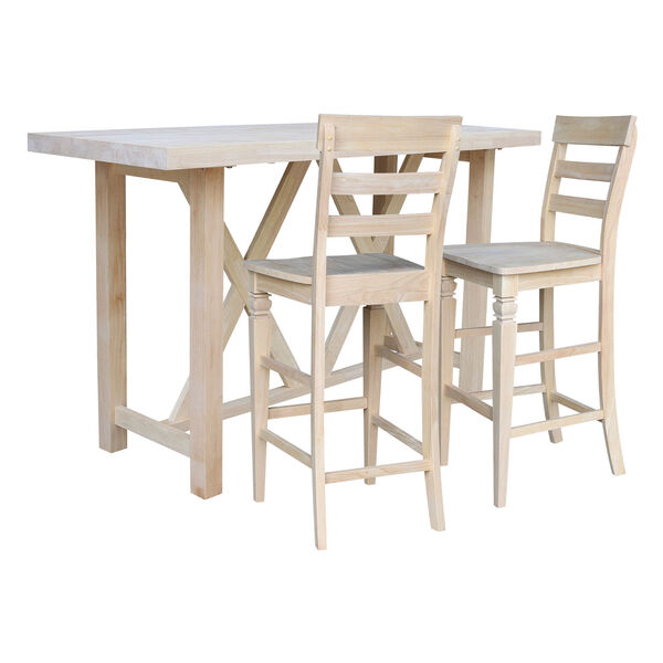 Natural Bar Height Table With Two Ladder Back Bar Stool, Three-Piece, image 1