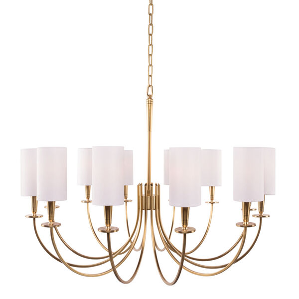 Mason Aged Brass 12-Light Chandelier with White Shade, image 1
