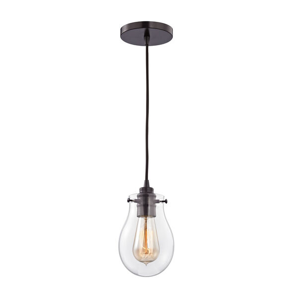 Jaelyn Oil Rubbed Bronze 5-Inch One-Light Mini Pendant with Clear Glass Shade, image 1