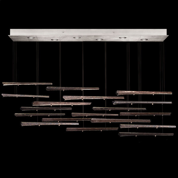 Elevate Silver Eight-Light Rectangular LED Pendant with 18 Sculpted Glass Spires, image 1