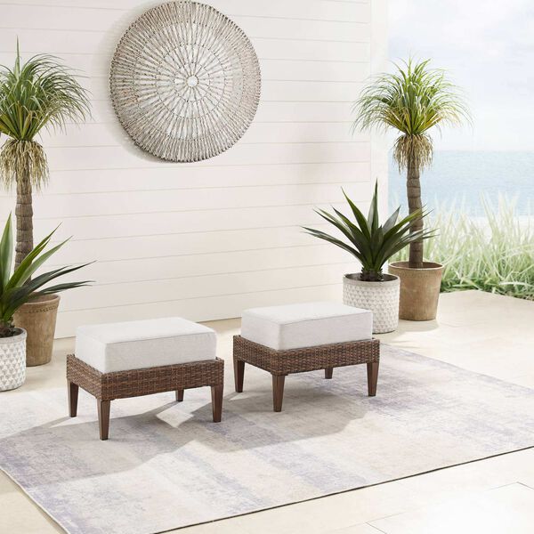 Capella Creme Brown Outdoor Wicker Ottoman Set , Set of Two, image 1