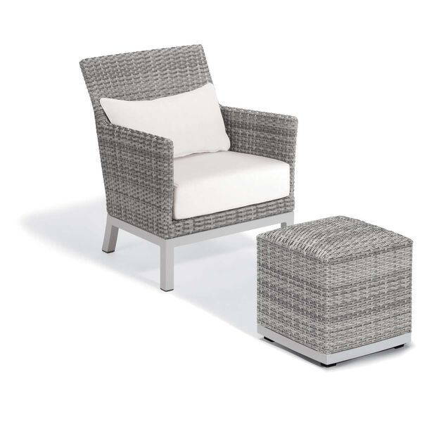 Argento Eggshell White Outdoor Club Chair with Lumbar Cushion and Pouf, image 1