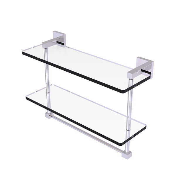 Montero Polished Chrome 16-Inch Two Tiered Glass Shelf with Integrated Towel Bar, image 1