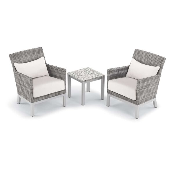 Argento and Travira Three-Piece Outdoor Club Chair with Lumbar Pillows and End Table Set, image 1