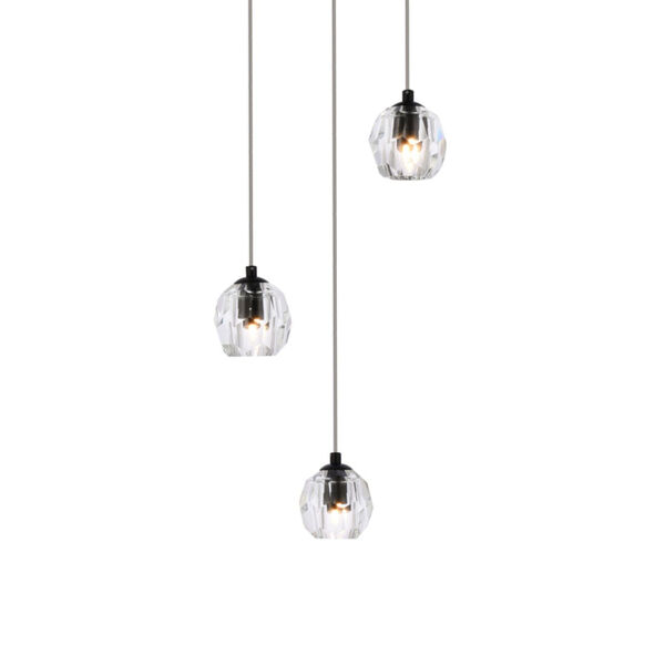 Eren Black 12-Inch Three-Light Pendant with Royal Cut Clear Crystal, image 3