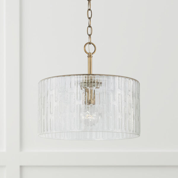 Emerson Aged Brass One-Light Dual Semi-Flush with Embossed Seeded Glass, image 4