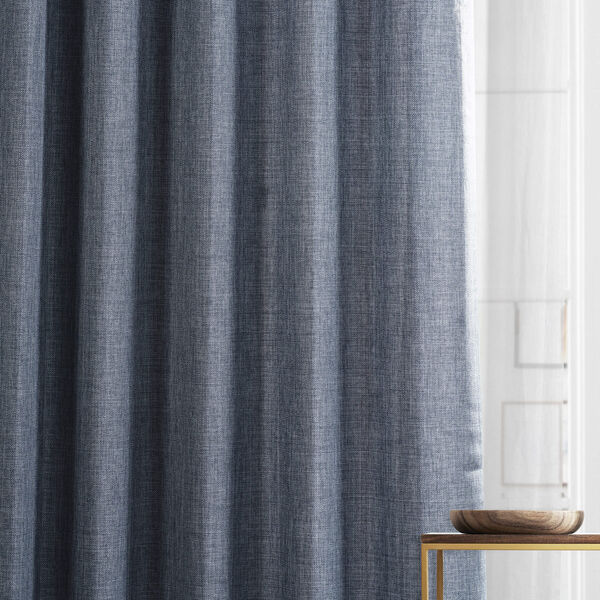 Sweden Blue Italian Faux Linen Single Panel Curtain, image 6