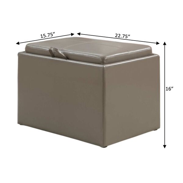 Designs4Comfort Taupe Gray Faux Leather Accent Storage Ottoman with Tray Top, image 3