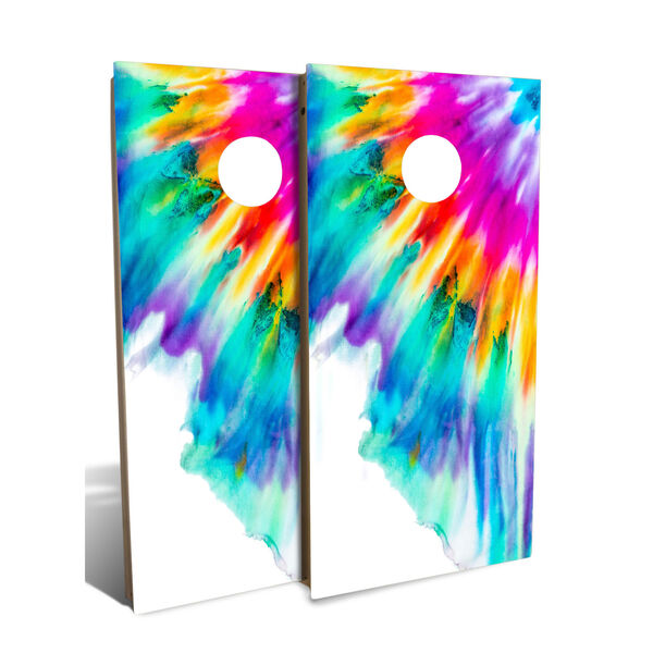 Tie-Dye Rainbow Corner Cornhole Board Set with 8 Bags, image 1