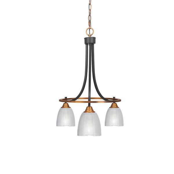 Paramount Matte Black Brass Three-Light Chandelier with Dome Clear Ribbed Glass, image 1