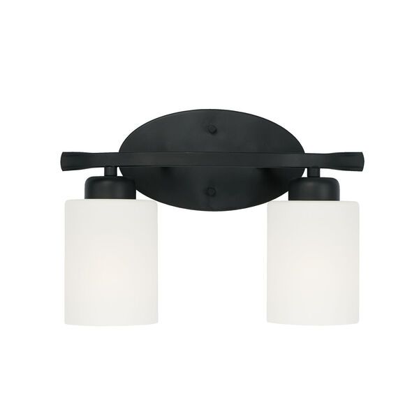 HomePlace Dixon Matte Black Two-Light Bath Vanity with Soft White Glass Shades, image 2