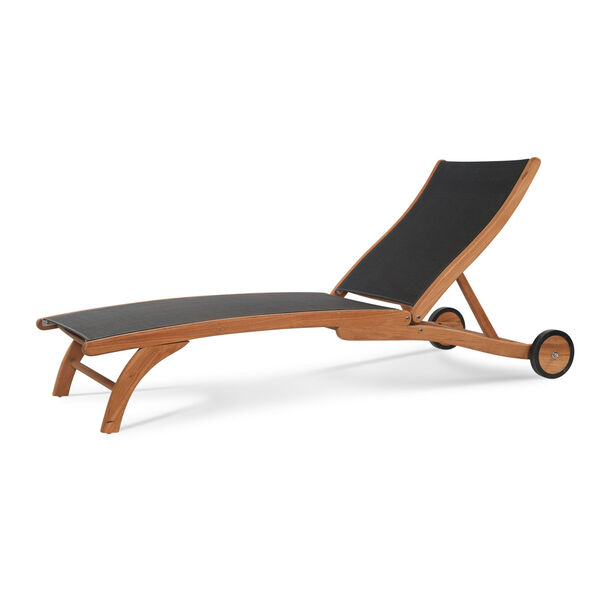 Pearl Black Teak Outdoor Chaise Lounge in Black with Wheels, image 1