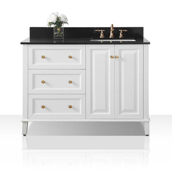 Hannah White 48-Inch Right Basin Vanity Console with Gold Hardware, image 4