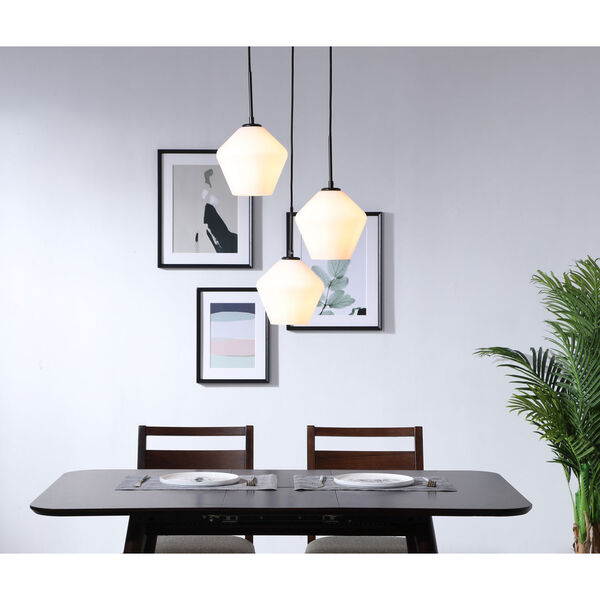 Gene Black 18-Inch Three-Light Pendant with Frosted White Glass, image 2