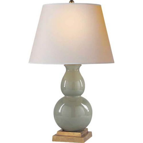 Gourd Form Small Table Lamp in Celadon Crackle with Natural Paper Shade by Chapman and Myers, image 1