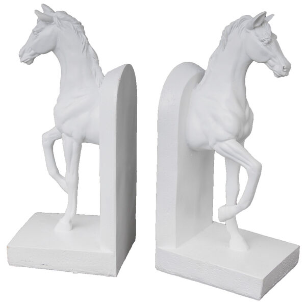 Matte White Trotting Horse Bookends, Set of Two, image 1