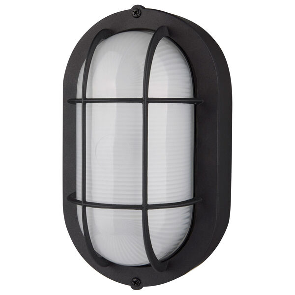 Black LED Small Oval Bulk Head Outdoor Wall Mount with White Glass, image 1