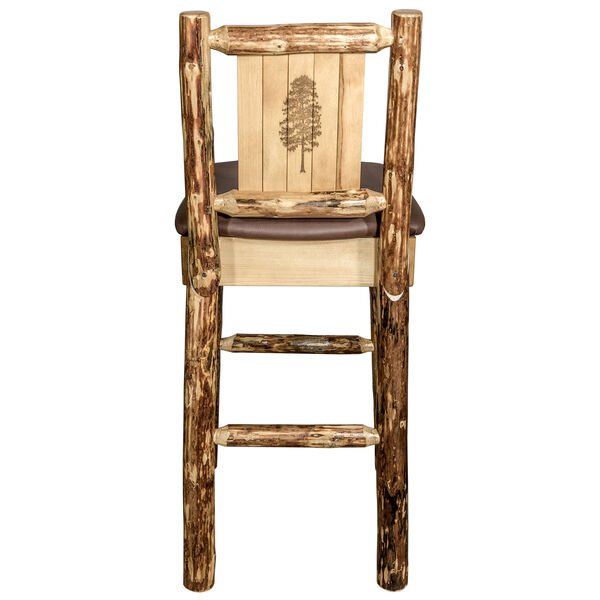 Glacier Country Barstool with Back - Saddle Upholstery, with Laser Engraved Pine Tree Design, image 2