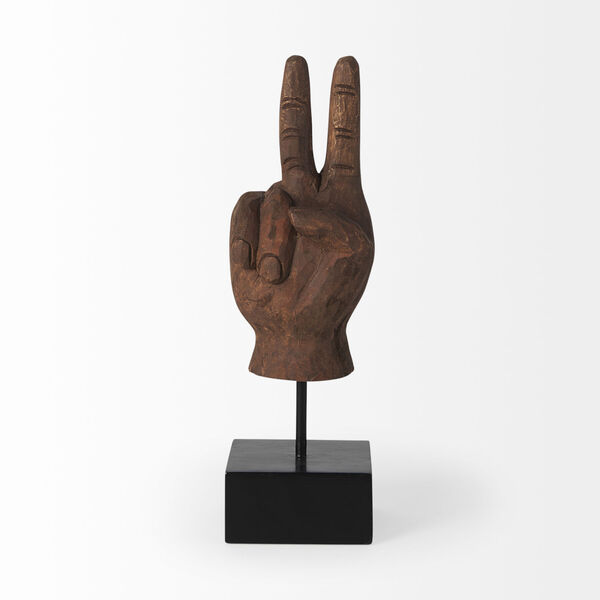 Pacem Brown Carved Peace Sign Hand Decorative Object, image 2