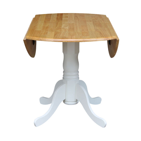 Round Dual Drop Leaf White and Natural Table, image 8