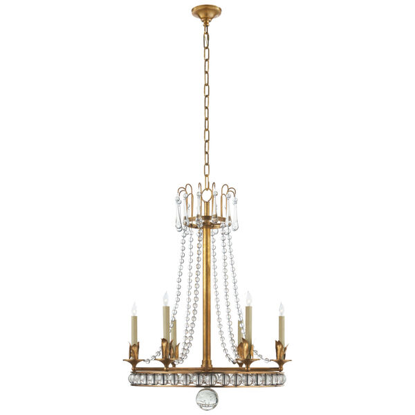 Regency Medium Chandelier in Hand-Rubbed Antique Brass with Seeded Glass by Joe Nye, image 1
