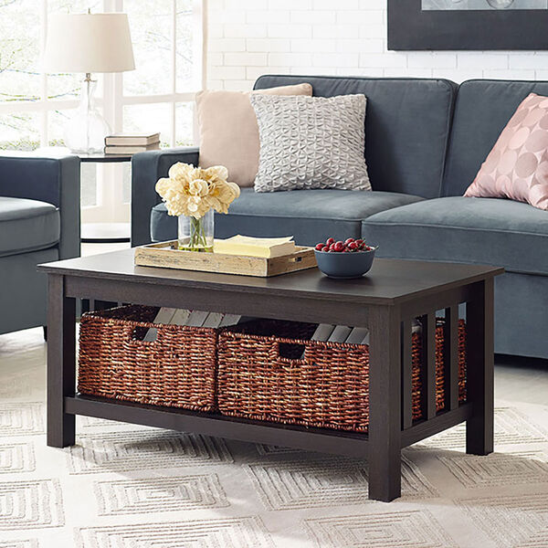 40-inch Wood Storage Coffee Table with Totes - Espresso, image 1