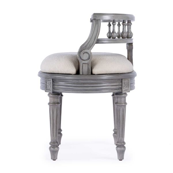 Hathaway Powder Gray Upholstered Vanity Seat, image 5
