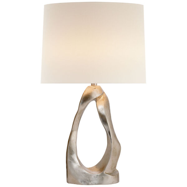 Cannes Table Lamp in Burnished Silver Leaf with Linen Shade by AERIN, image 1