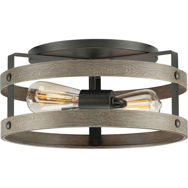 P350169-143: Gulliver Graphite and Weathered Gray Two-Light Flush Mount Ceiling Light, image 1