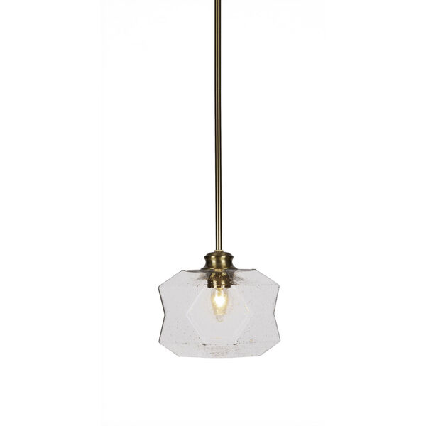 Rocklin New Age Brass One-Light 8-Inch Stem Hung Mini Pendant with Clear Bubble Glass, image 1