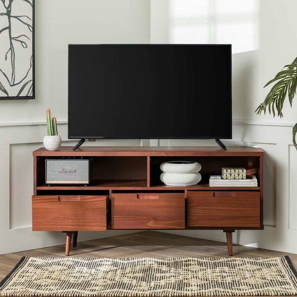 Ivy Walnut Three-Drawer Solid Wood Corner TV Stand, image 8
