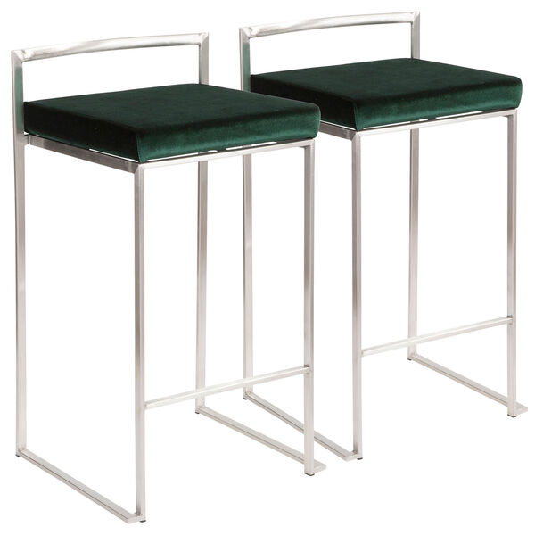 Fuji Stainless Steel and Green 31-Inch Bar Stool, Set of 2, image 1