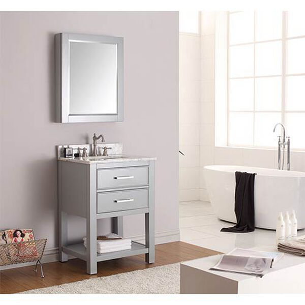 Chilled Gray 24-Inch Beveled Edge Rectangular Mirror Cabinet, image 3