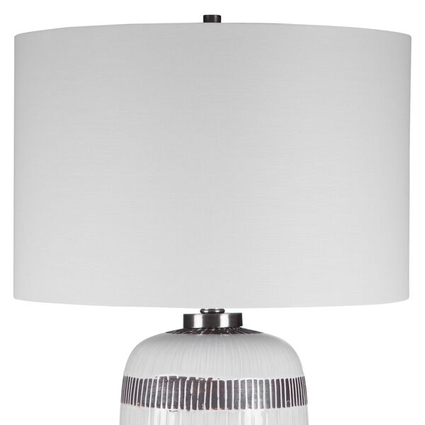 Granger Aged White Glaze One-Light Striped Table Lamp with Round Drum Hardback Shade, image 4