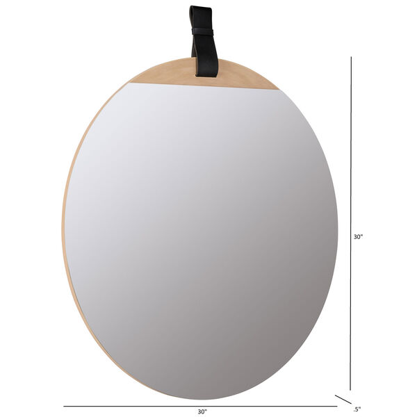 Heppner Blonde Wood Mirror with Leather Accent Strap, image 5