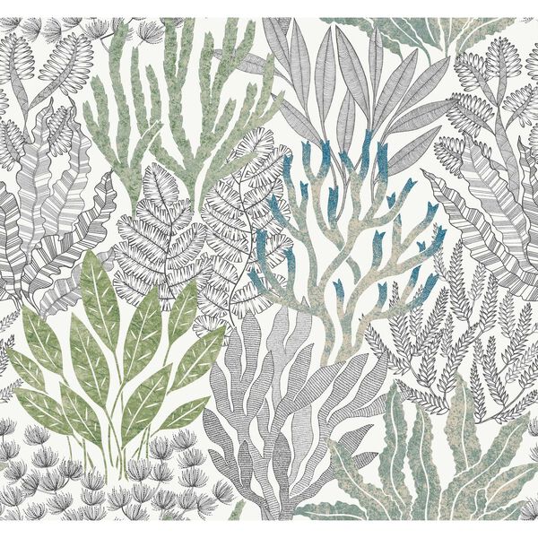 Coral Leaves Blue Green Wallpaper, image 2