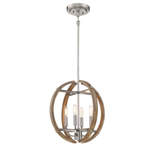 Country Estates Sun Faded Wood With Brushed Nickel 17-Inch Four-Light Pendant, image 1