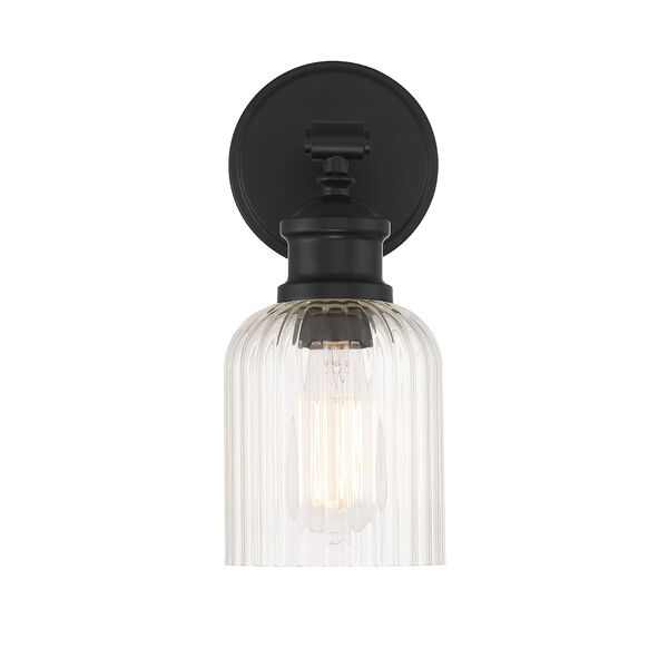 Lowry Matte Black One-Light Wall Sconce with Clear Ribbed Glass, image 3
