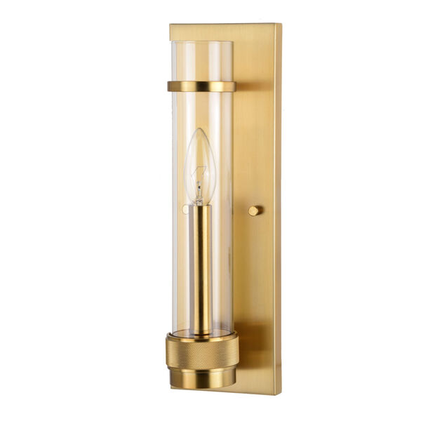 Bari Satin Brass Four-Inch One-Light Wall Sconce with Clear Cylinder Glass, image 5