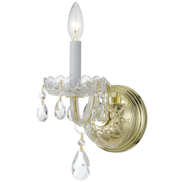 Traditional Polished Brass One Light Wall Sconce with Clear Hand Cut Crystal, image 1