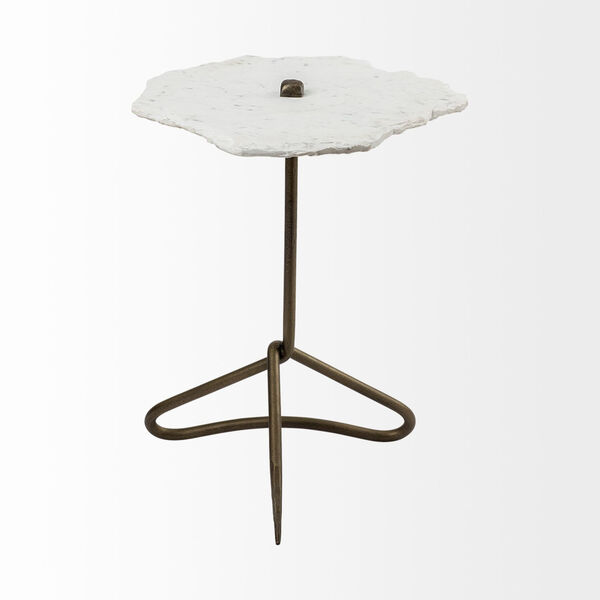 Pinera II White and Gold Triangular Marble Top End Table, image 2