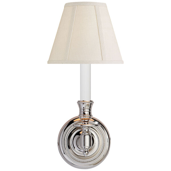 French Single Sconce in Polished Nickel with Linen Shade by Studio VC, image 1