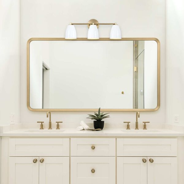 Biba Brushed Gold Three-Light Bath Vanity with Ice Mist Metal Shades, image 2