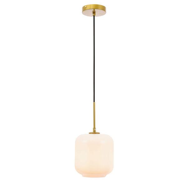 Collier Brass Seven-Inch One-Light Mini Pendant with Frosted White Glass, image 1