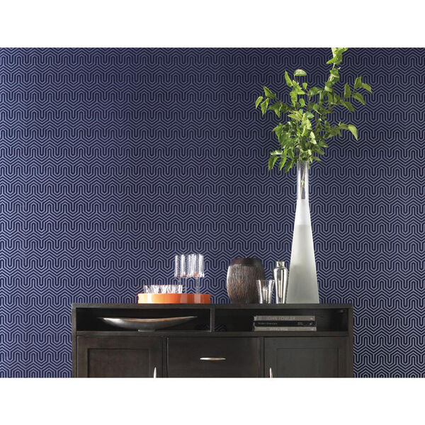 Ashford Geometrics Blue Pearl and Navy Blue Labyrinth Wallpaper: Sample Swatch Only, image 2